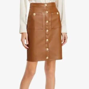 L’AGENCE Amira pencil skirt smoky quartz brown faux leather -6-NWT! $395